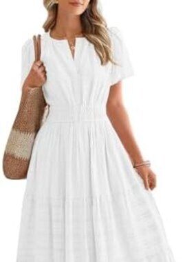 Dresses Women Short Sleeve V Neck Elastic Waist Maxi Dress | Lightweight,Tiered